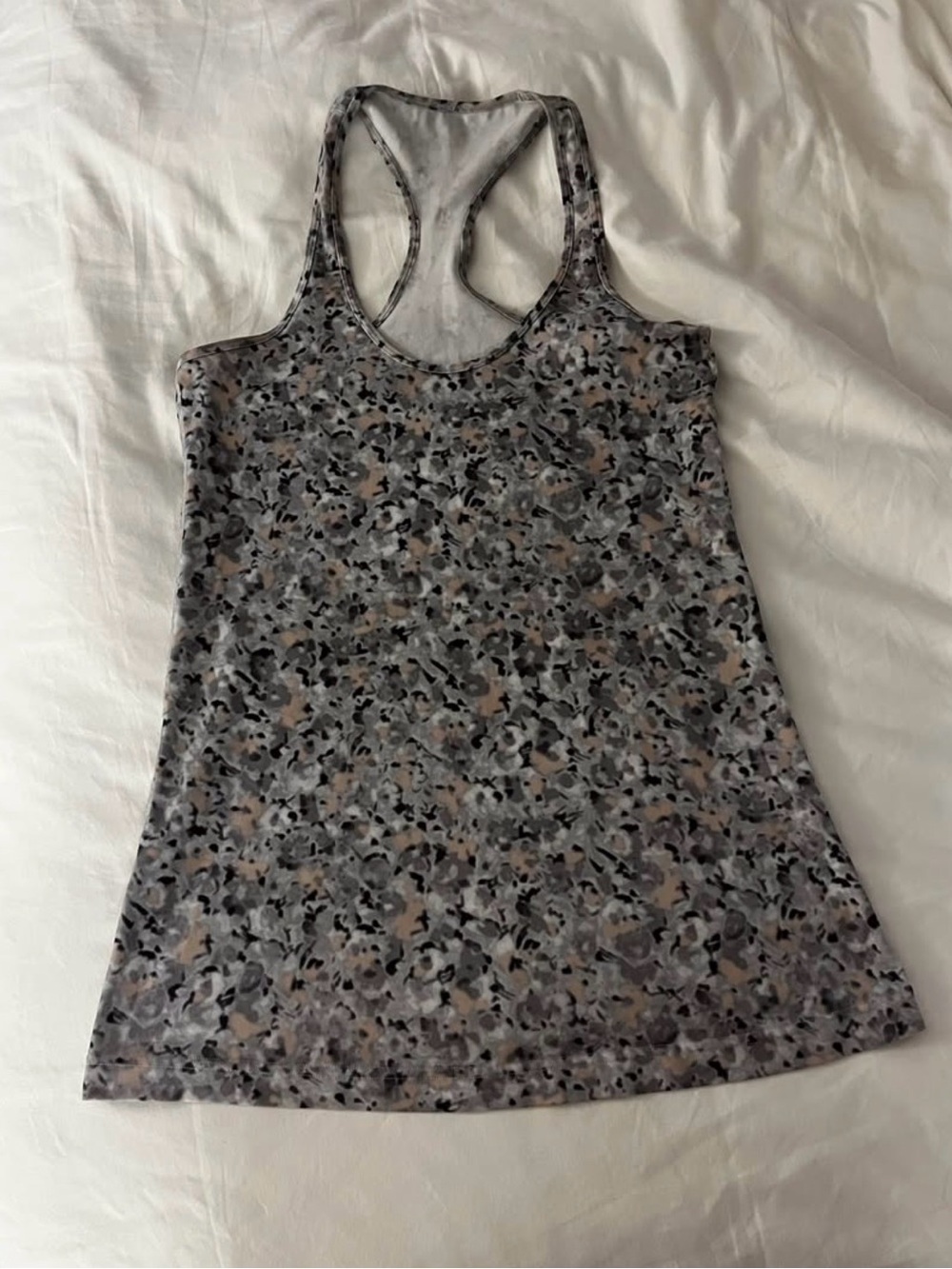 lululemon athletica Gray Floral Racerback Tank with Taupe Accents Size 8
